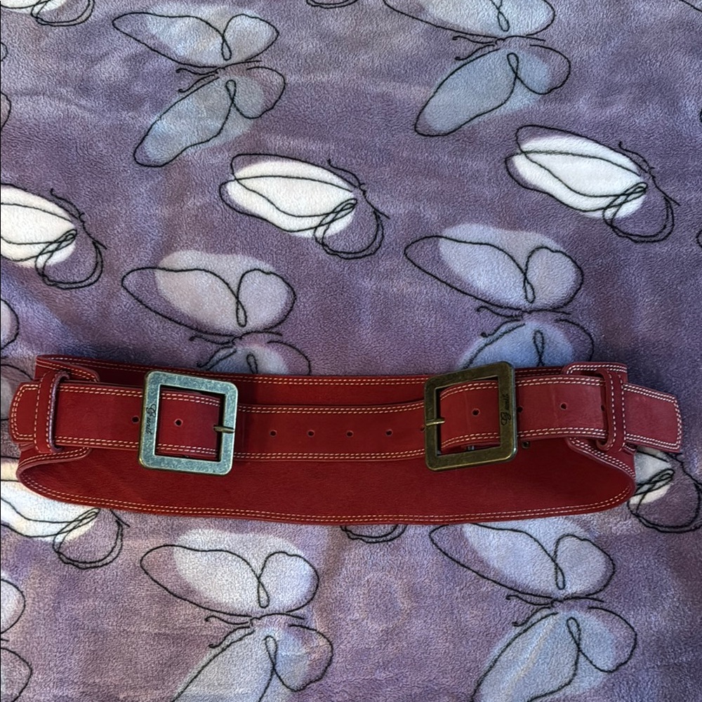 Stylish Red Leather Women's Belt - Adjustable